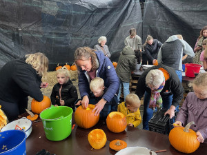 Pompoenen uithollen op de boerderij